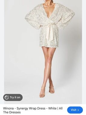 Winona Synergy White Sequin Wrap Mini Dress